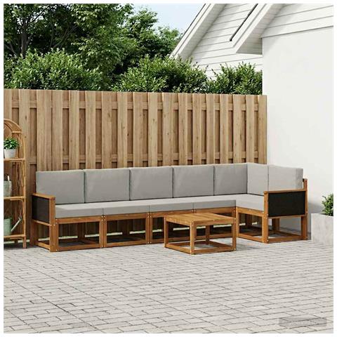 Set di divani da esterno 7 pcs Naturale e Grigio Chiaro - Foto 2