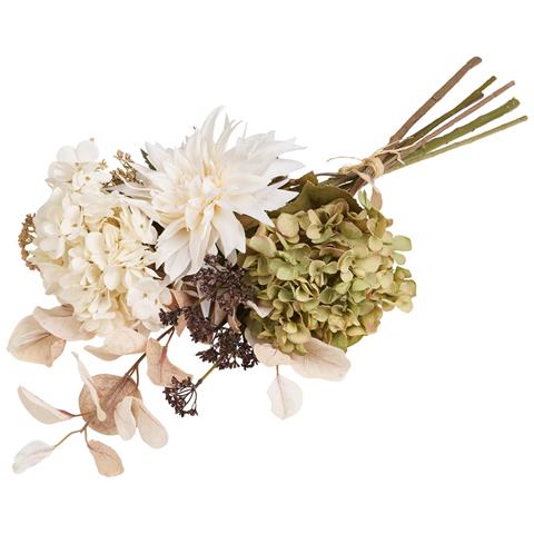 Bouquet Hydrangea Artificiale Mix Toni Naturali Bianco E Verde - Foto 1