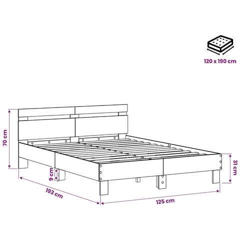 Struttura del letto Legno antico 120 x 190 cm Legno multistrato - Foto 7