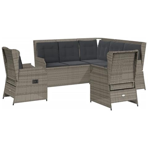 Set Divani da Giardino 5 pz con Cuscini in Polyrattan Grigio - Foto 1