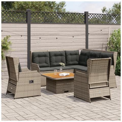 Set Divani da Giardino 5 pz con Cuscini in Polyrattan Grigio - Foto 2