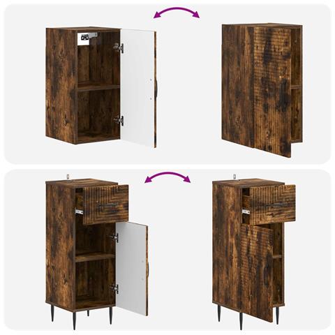 Set di armadietti da bagno in 3 pezzi HAARLEM Rovere Fumo - Foto 2