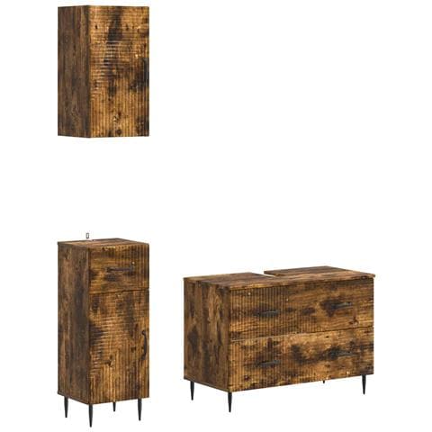 Set di armadietti da bagno in 3 pezzi HAARLEM Rovere Fumo - Foto 1