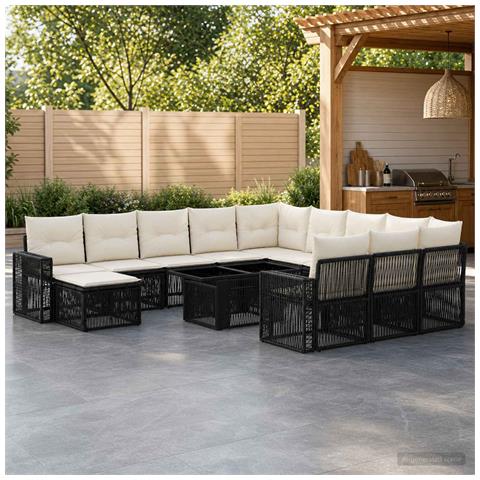 Set Divano da Giardino 13 pz Nero e Bianco Crema polyrattan - Foto 2