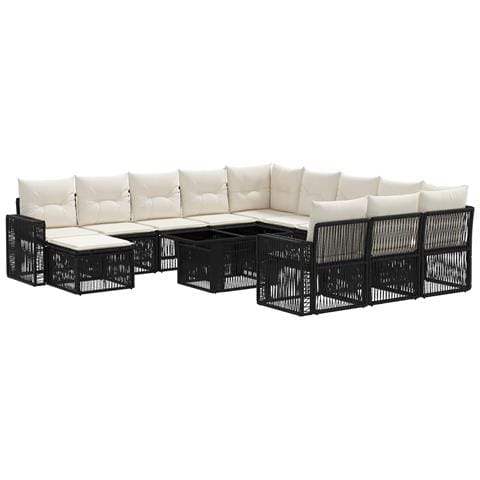 Set Divano da Giardino 13 pz Nero e Bianco Crema polyrattan - Foto 1