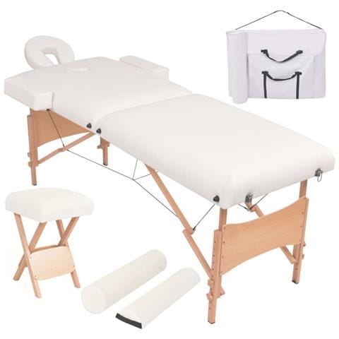Set Lettino Massaggio Pieghevole 2 Zone 10 Cm E Sgabello Bianco - Foto 1