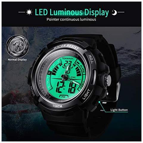 10 Atm Digitale Ad Immersione Subacquea Della Vigilanza 100m Water Resistant Schermo Lcd Nuoto Sport Orologio Da Polso Cronometro Luminoso Con Funzione Di Allarme - Foto 4