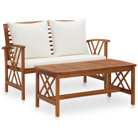 Set Divani da Giardino 2 pz con Cuscini in Massello di Acacia - Foto 1