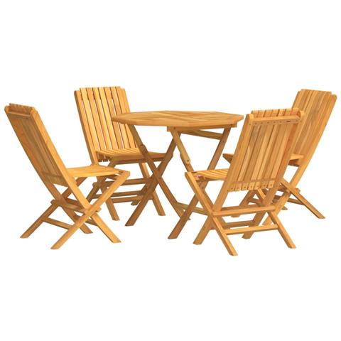 Set Da Pranzo Per Giardino 5 Pz In Legno Massello Di Teak - Foto 1