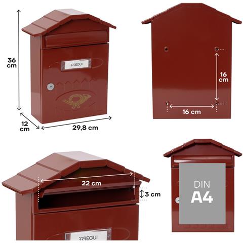 Villa E5002 Cassetta Postale Individuale In Acciaio, Cassetta Della Posta Da Parete, Lamiera Spessa, Dimensione M (din A4 E Riviste), Rosso - Foto 3