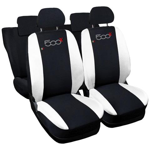 Coprisedili Auto Compatibili Per 500x, Made In Italy, Set Di Copri Sedili Anteriori E Posteriori (unico Colore) Con Copri Poggiatesta Incluso, Tessuto Poliestere, Colore - Nero \bianco - Foto 1