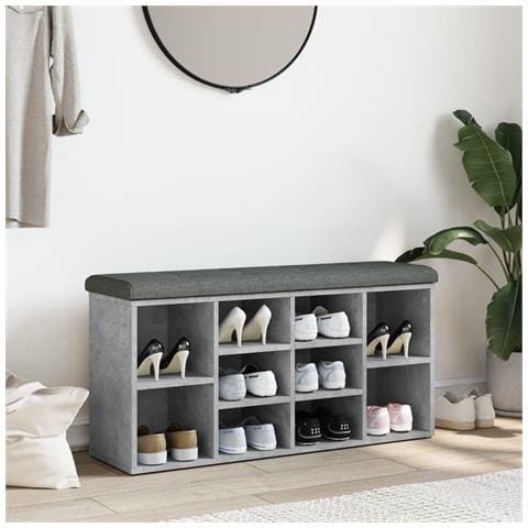 Panca Porta Scarpe Grigio Cemento 102x32x50cm Legno Multistrato - Foto 3