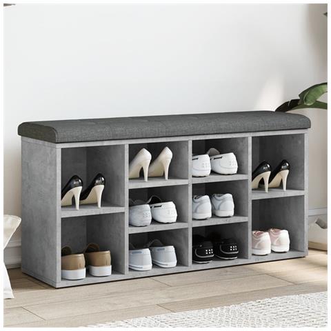 Panca Porta Scarpe Grigio Cemento 102x32x50cm Legno Multistrato - Foto 1