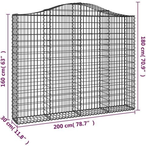 Cesto Gabbione Ad Arco 200x30x160/180 Cm Ferro Zincato - Foto 4