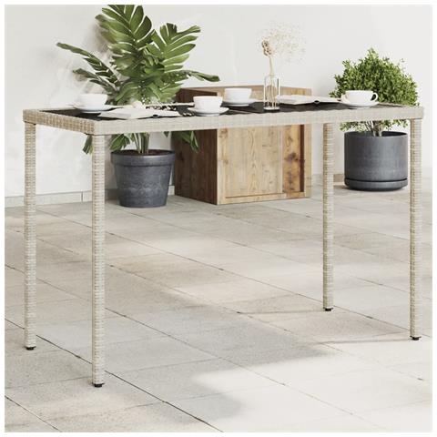 Tavolo Giardino Piano Vetro Grigio Chiaro 115x54x74 Polyrattan - Foto 1
