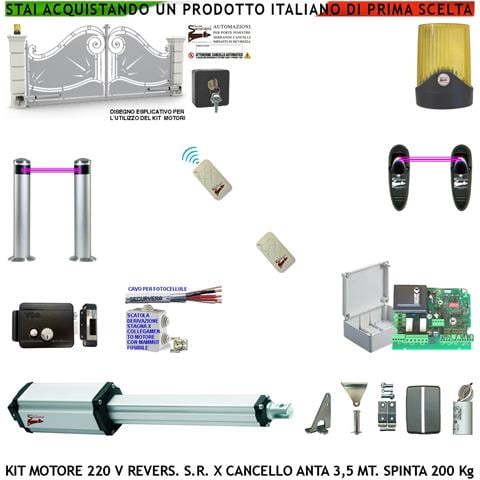 Cancello 3,5 Metri Kit Automazione Motore Elettromeccanico 230 V Stelo Reversibile 600 Mm Centrale 2 Coppie Fotocellul - Foto 1