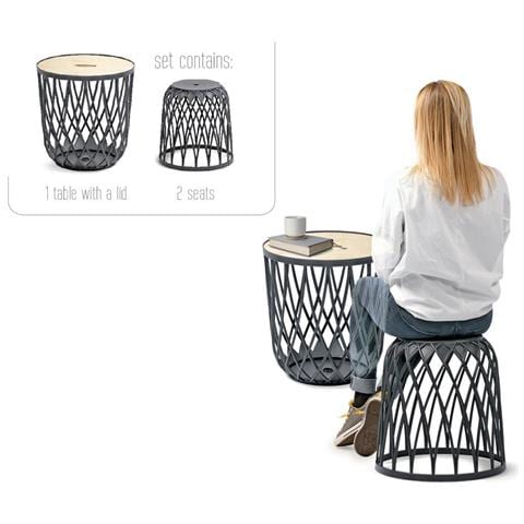 Set Salottino Multifunzione Sedie E Tavolini Contenitore Impilabile Uniqubo 2+1 Iku Bs Prosperplast - Foto 6