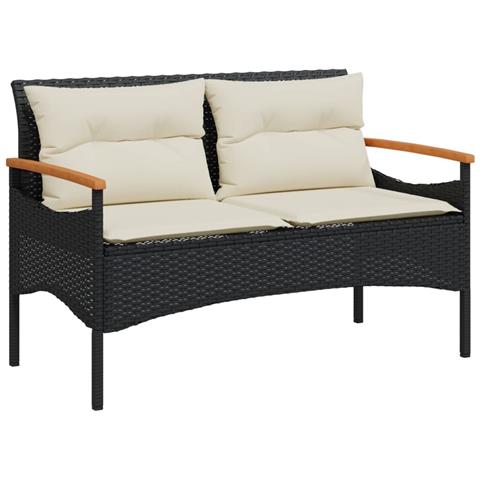 Panchina Da Giardino Con Cuscini 116x62,5x74 Cm Nera Polyrattan - Foto 1