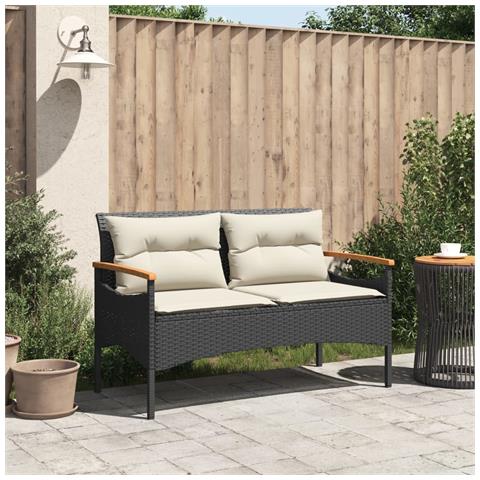 Panchina Da Giardino Con Cuscini 116x62,5x74 Cm Nera Polyrattan - Foto 2