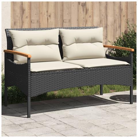 Panchina Da Giardino Con Cuscini 116x62,5x74 Cm Nera Polyrattan - Foto 8