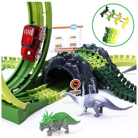 Pista Macchinine Flessibile Parco Dinosauri Costruzione 173pz con Macchinina - Foto 2