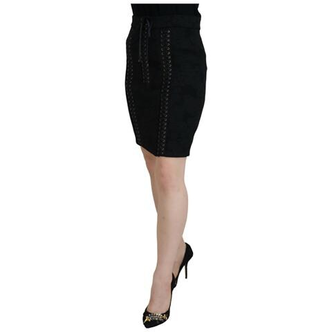 Mini Gonna A Tubino Sopra Il Ginocchio In Broccato Nero - It46-xl - Foto 2
