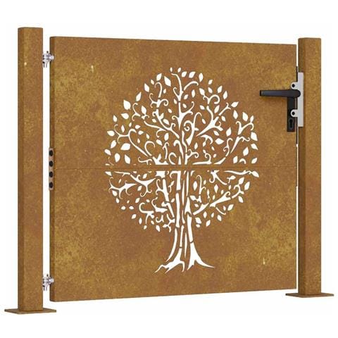 Cancello da Giardino 105x80 cm in Acciaio Corten Design Albero - Foto 1