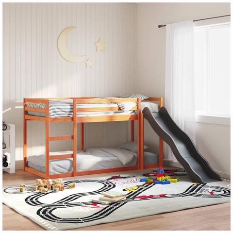 Letto Castello Scivolo Scala Marrone Cera 75x190 Massello Pino - Foto 1