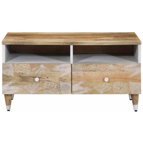 Tavolino Da Salotto 80x54x40 Cm In Legno Massello Di Mango - Foto 2