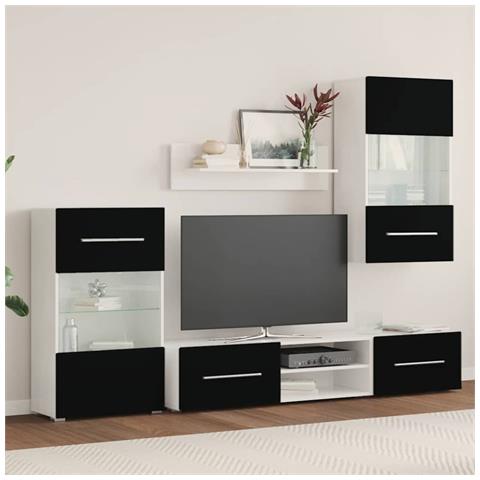Lusso Casadino -  Mobili Con Vetrina Parete Unità Tv 5 Pz Con Luci Led Nero - Foto 2