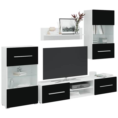 Lusso Casadino -  Mobili Con Vetrina Parete Unità Tv 5 Pz Con Luci Led Nero - Foto 8