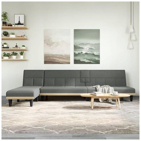 Divano Letto a L Grigio Scuro 255x140x70 cm in Tessuto - Foto 2