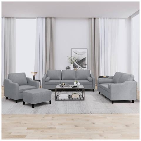 Set Divani 4 pz con Cuscini Grigio Chiaro in Tessuto - Foto 2