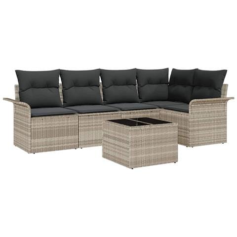 Set divano da giardino con cuscini grigio polyrattan,  Divano da giardino a 2 posti con deposito e cuscini grigio chiaro in polyrattan - Foto 1