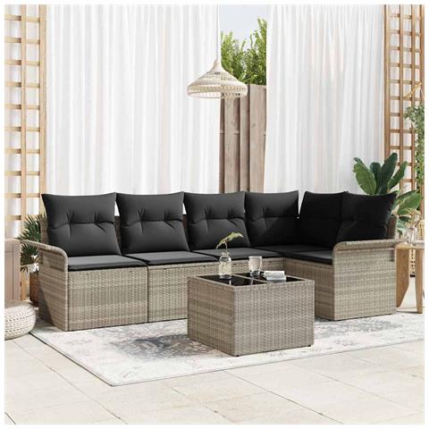 Set divano da giardino con cuscini grigio polyrattan,  Divano da giardino a 2 posti con deposito e cuscini grigio chiaro in polyrattan - Foto 2