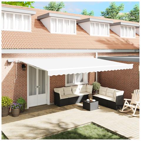 Tenda Retrattile Manuale con LED Bianca 500x350 cm, Tessuto di Ricambio Tenda  per telaio 5x3.5 m Bianca - Foto 2