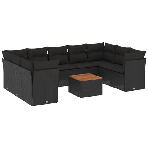Set Divani da Giardino 10pz con Cuscini in Polyrattan Nero - Foto 1