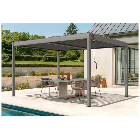 Pergola Bioclimatica Autoportante Piana 4x3m - Alluminio - Tortora - Lamelle Orientabili In Acciaio - Foto 1