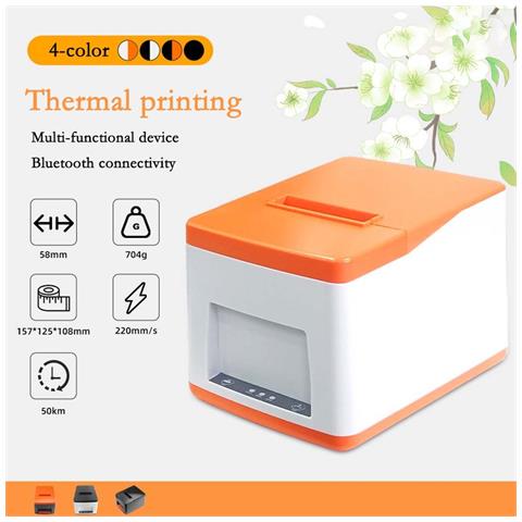Stampante Termica Per Ricevute Da 58 Mm Con Taglio Automatico - Connettività Usb + Bluetooth White+orange - Foto 3