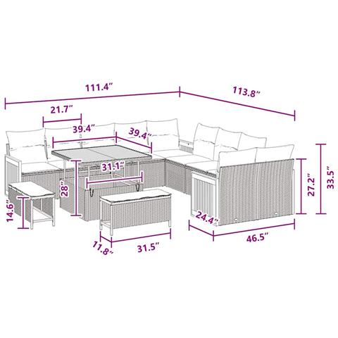 Set Divano da Giardino 13 pcs Nero 100 x 100 x 71 cm - Foto 9