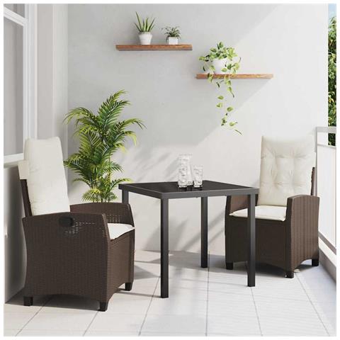Set da Pranzo per Giardino 3 pcs Marrone polyrattan - Foto 2