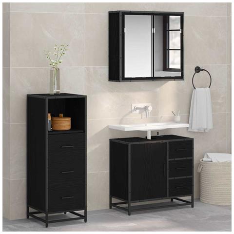 Set di mobili per il bagno 3 pcs Rovere nero 35 x 37.5 x 100 cm - Foto 2