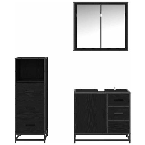 Set di mobili per il bagno 3 pcs Rovere nero 35 x 37.5 x 100 cm - Foto 9