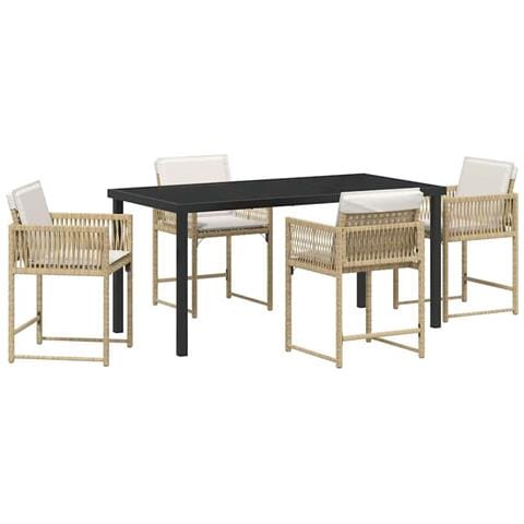 Set da Pranzo per Giardino 5 pcs Beige polyrattan - Foto 1