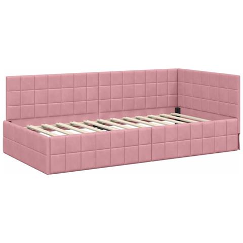 Cornice del letto ad angolo Rosa 90 cm x 190 cm Tessuto - Foto 1