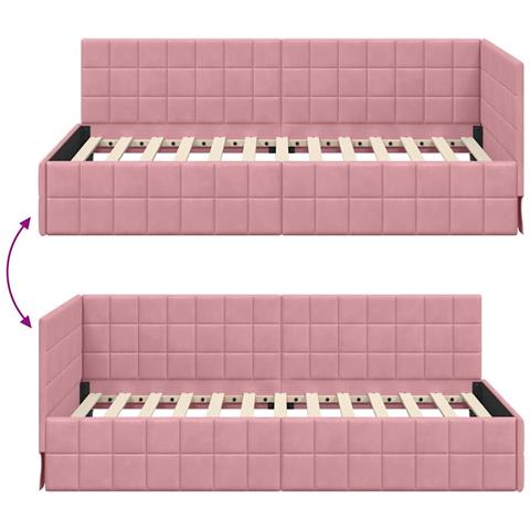 Cornice del letto ad angolo Rosa 90 cm x 190 cm Tessuto - Foto 9