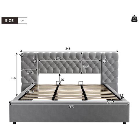 Letto In Velluto Con Illuminazione Led, Stoccaggio Idraulico E Comfort Superiore - Foto 2