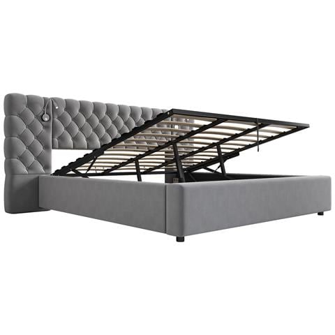 Letto In Velluto Con Illuminazione Led, Stoccaggio Idraulico E Comfort Superiore - Foto 3