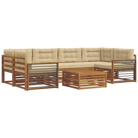 Set di divani da esterno con cuscino 8 pcs Naturale e Beige - Foto 1