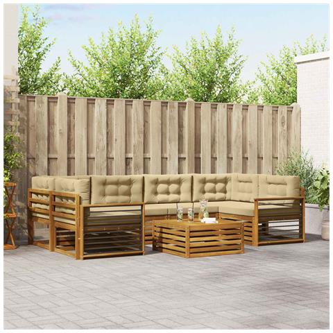 Set di divani da esterno con cuscino 8 pcs Naturale e Beige - Foto 2